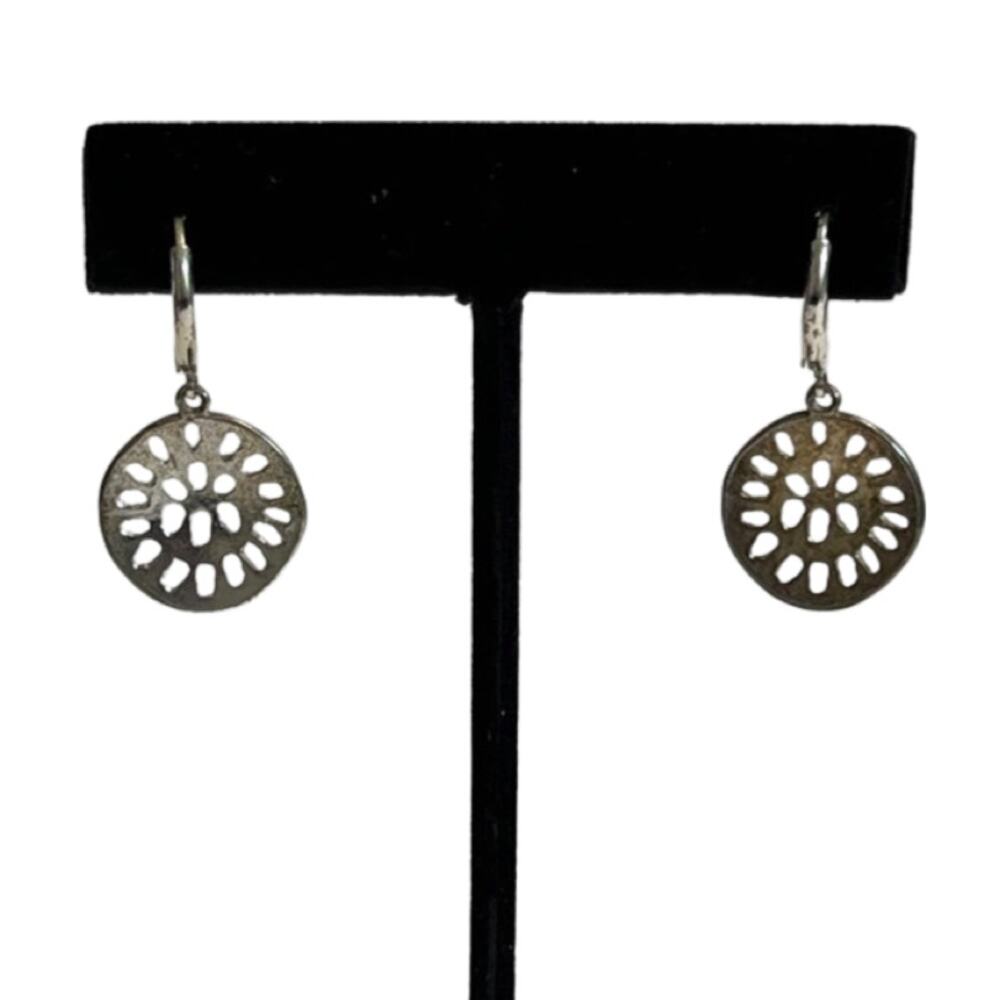 Sand Dollar Medallion Silver Tone Bib Statement Necklace Dangle Earrings Set - Picture 9 of 10